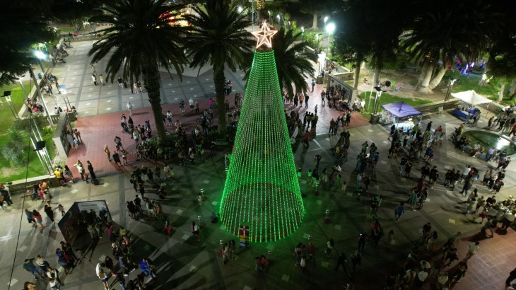 Encendieron el pinito de Navidad en la plaza Carlos María de Alvear