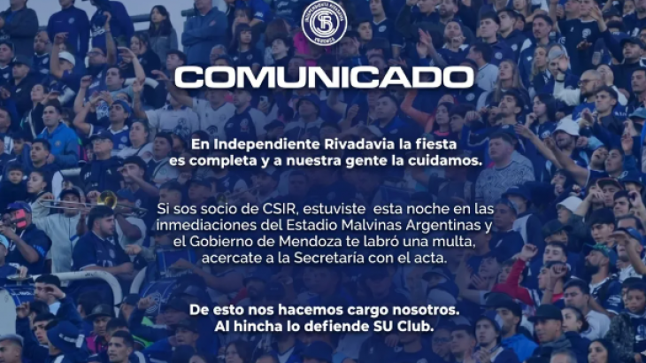 Independiente Rivadavia cuestionó las multas de tránsito aplicadas a sus hinchas